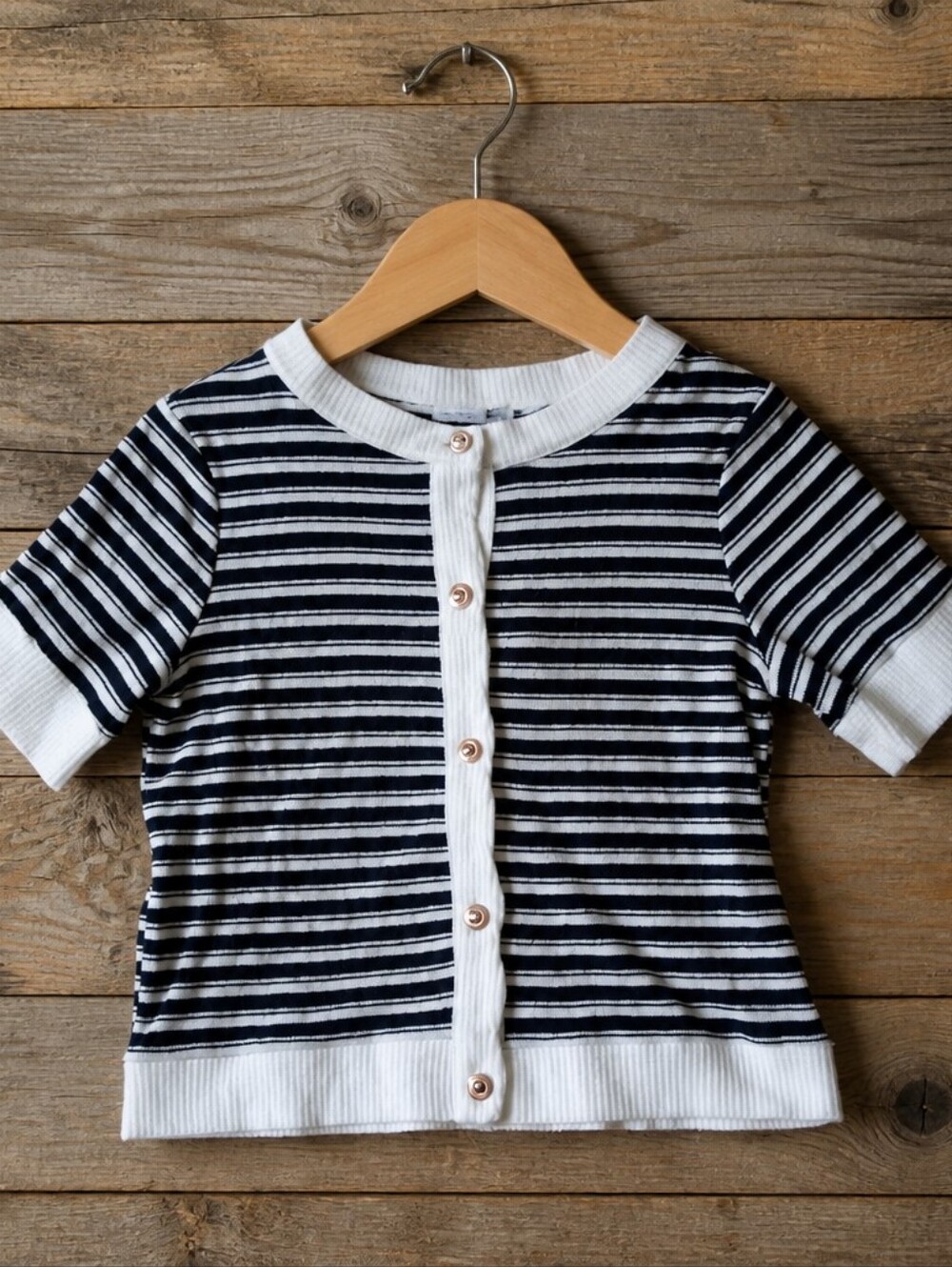 Notations Black and White Striped Button-Front Crop Top